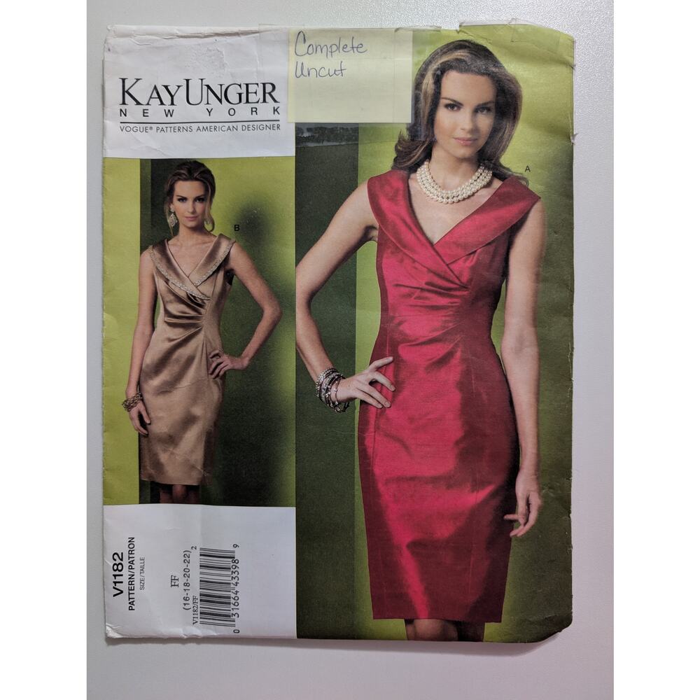 V1182 Vogue Evening Dress Pattern by Kay Unger New York Size FF (16 18 20 22)